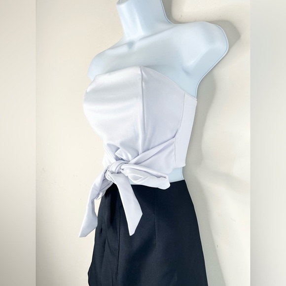 Women's Tube Top Bandeau Tie up front Cropped sleeveless Satin White Small - Picture 13 of 13